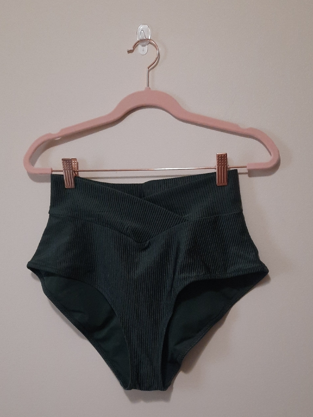 aerie Dark Green Ribbed High-Waist Bikini Bottoms